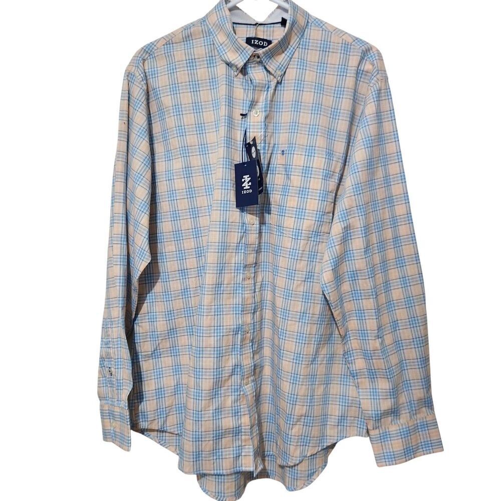 Izod Mens Shirt Size Large Plaid Button Down Stretch